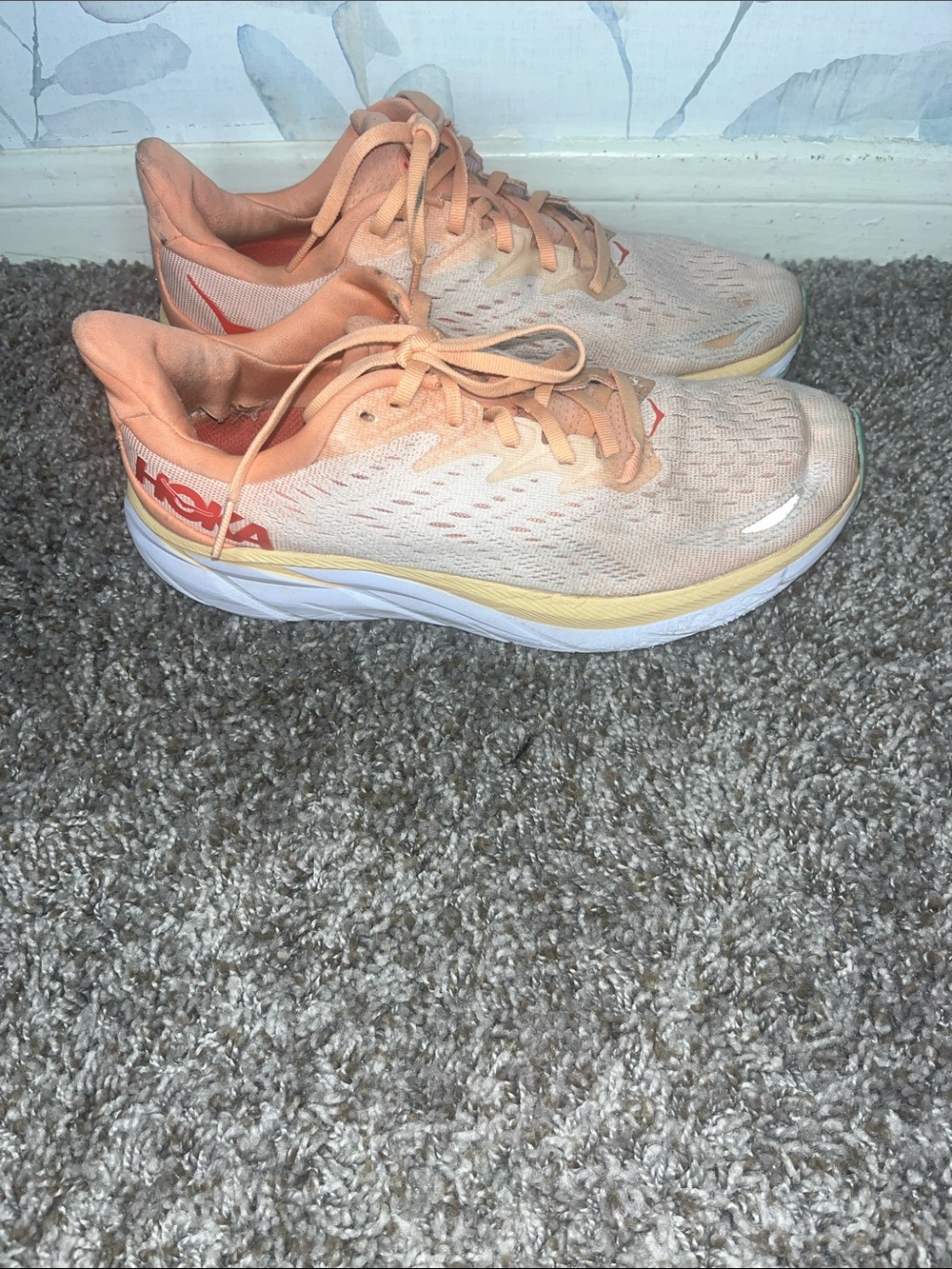 Hoka Women's Peach and Yellow Lightweight Running Shoes